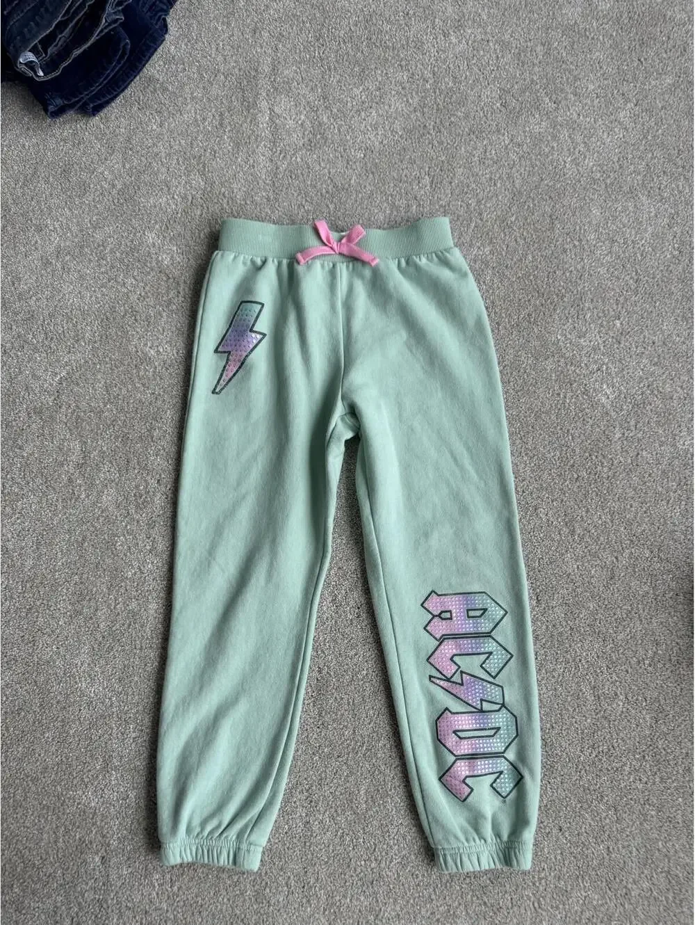 Girls AC/DC Size 7/8 Sweatpants Aqua Graphic Joggers